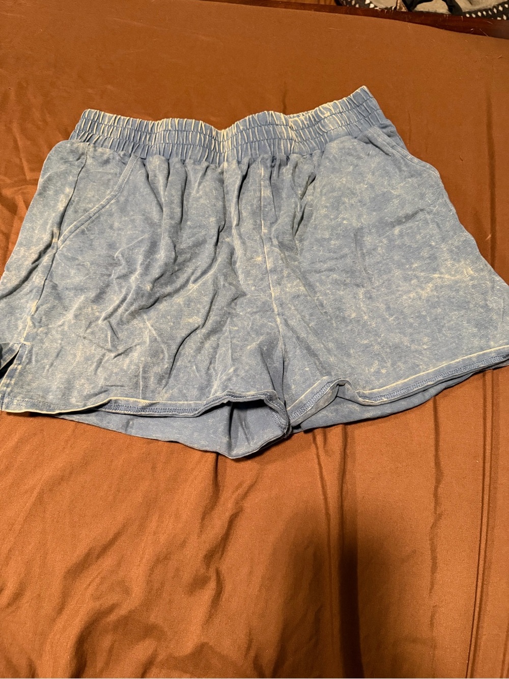 Zenana Blue Acid Wash Mineral Wash Lounge Shorts Elastic Waist